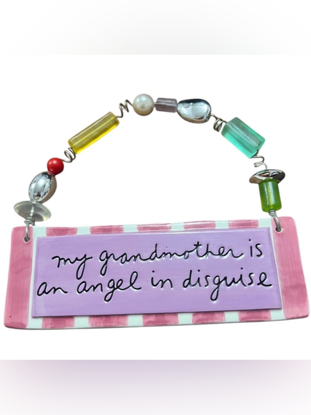 Purple Grandmother Plaque with Multicolor Beaded Hanger